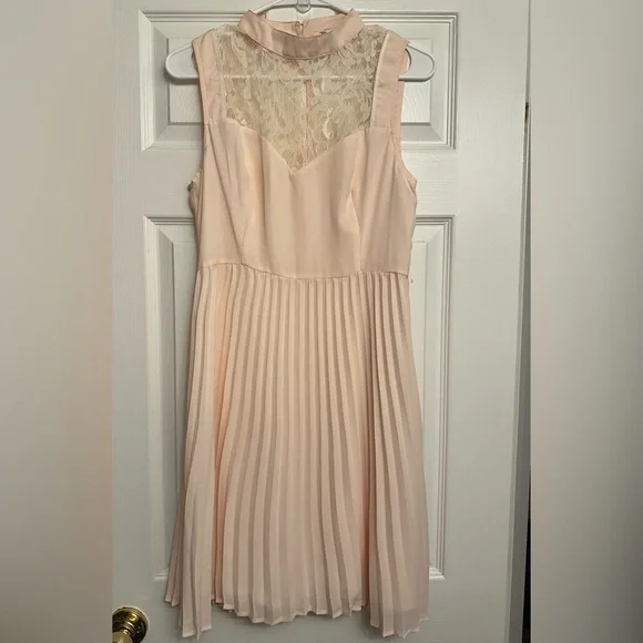 Dresses | Cream Pleated Sundress With Mock Neck For Cocktail